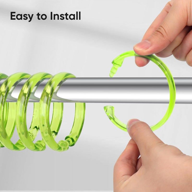 Ulable Premium Plastic Shower Curtain Rings Shower Curtain Hooks Gliding on Standard Shower Rods Easy Snap Closure (O Shape,Green,12Pcs) - Image 5